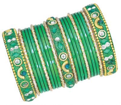 Green Studded Bangle Set