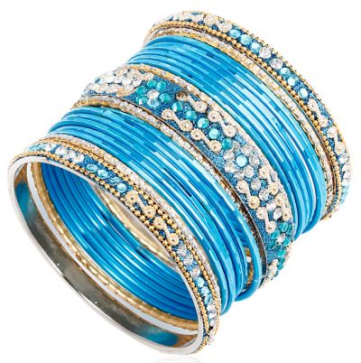 Blue Ornate Coloured Bangle Set
