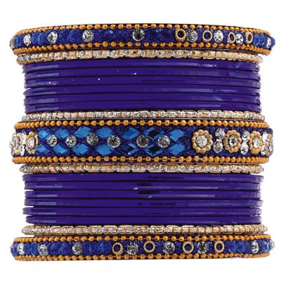 Royal Blue Ornate Studded Bangle Set