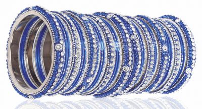 Royal Blue Studded Double Bangle Set