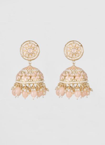 Peach Pearls & Glass Bead Droplets Earring