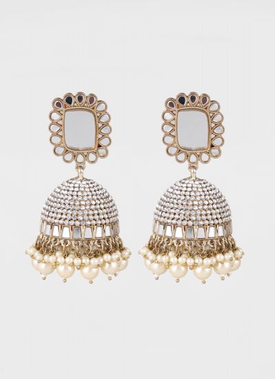 Pearl Drop Mirrorwork Bali Earrings