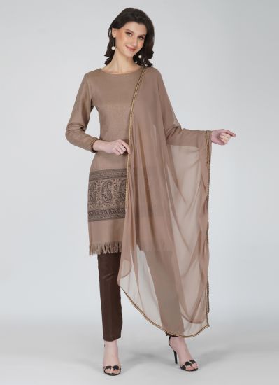 Brown Shawl Straight Cut Suit Set