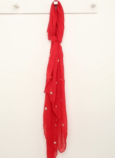 Red Rayon Pearl Scarf