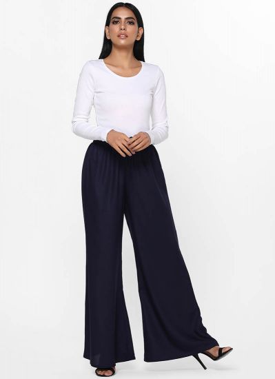 Midnight Blue Rayon Wide Leg Trousers