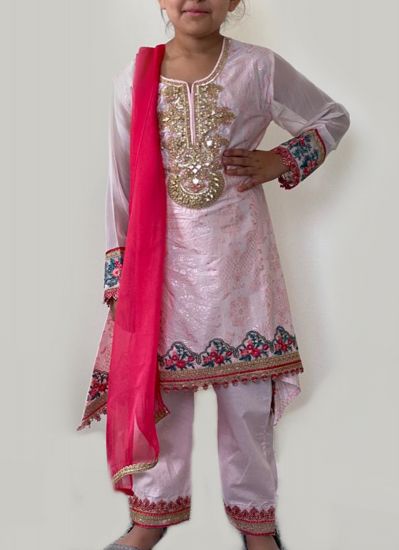 Kids Light Pink Embroidered Suit