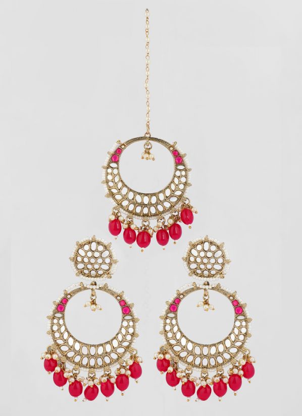 Ruby Mirror Earrings and Tikka Set