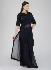 Navy Blue Sequins Embroidered Blouse Saree